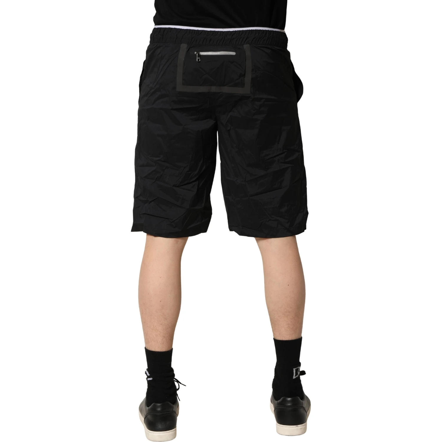 Black Nylon Elastic Waist Swim Shorts Swimwear
