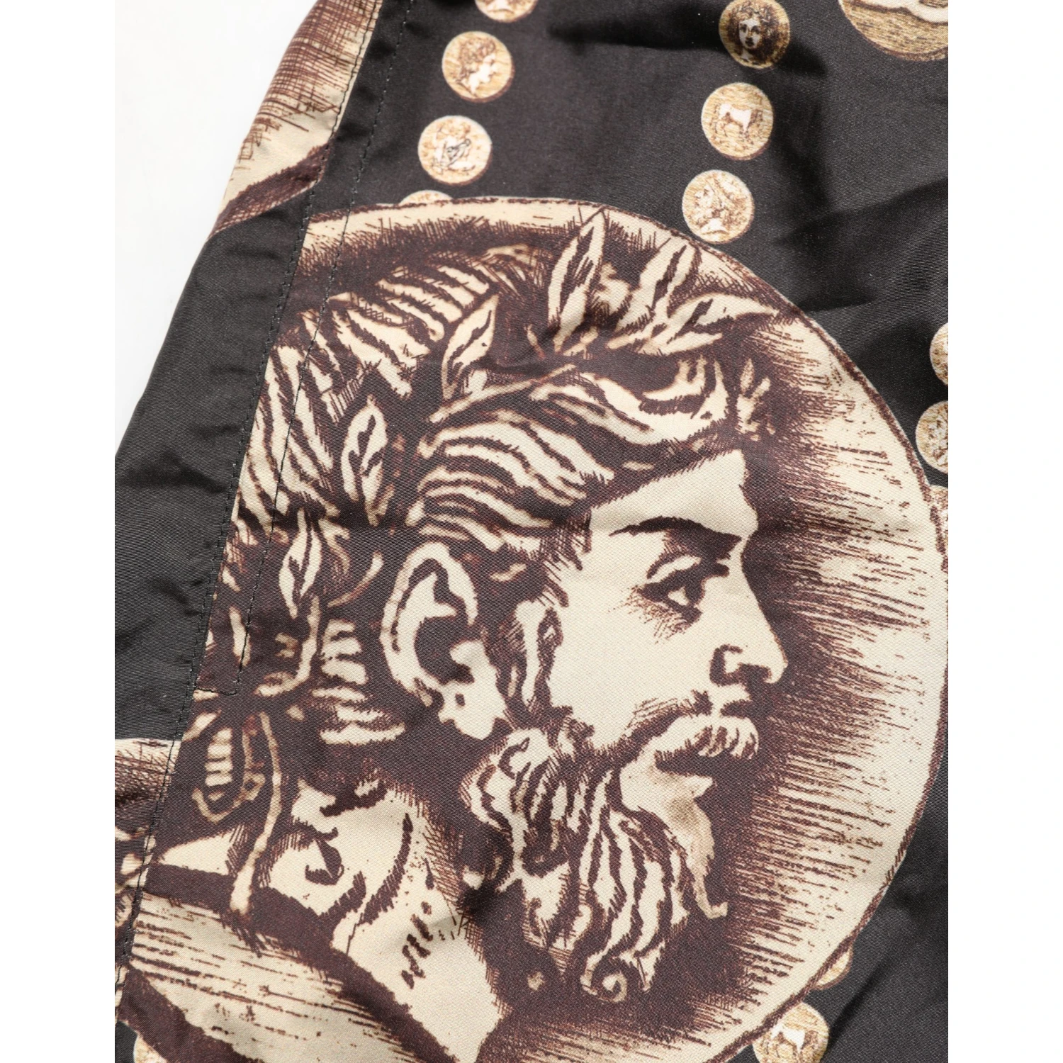 Black Roman Coin Print Swim Shorts Swimwear