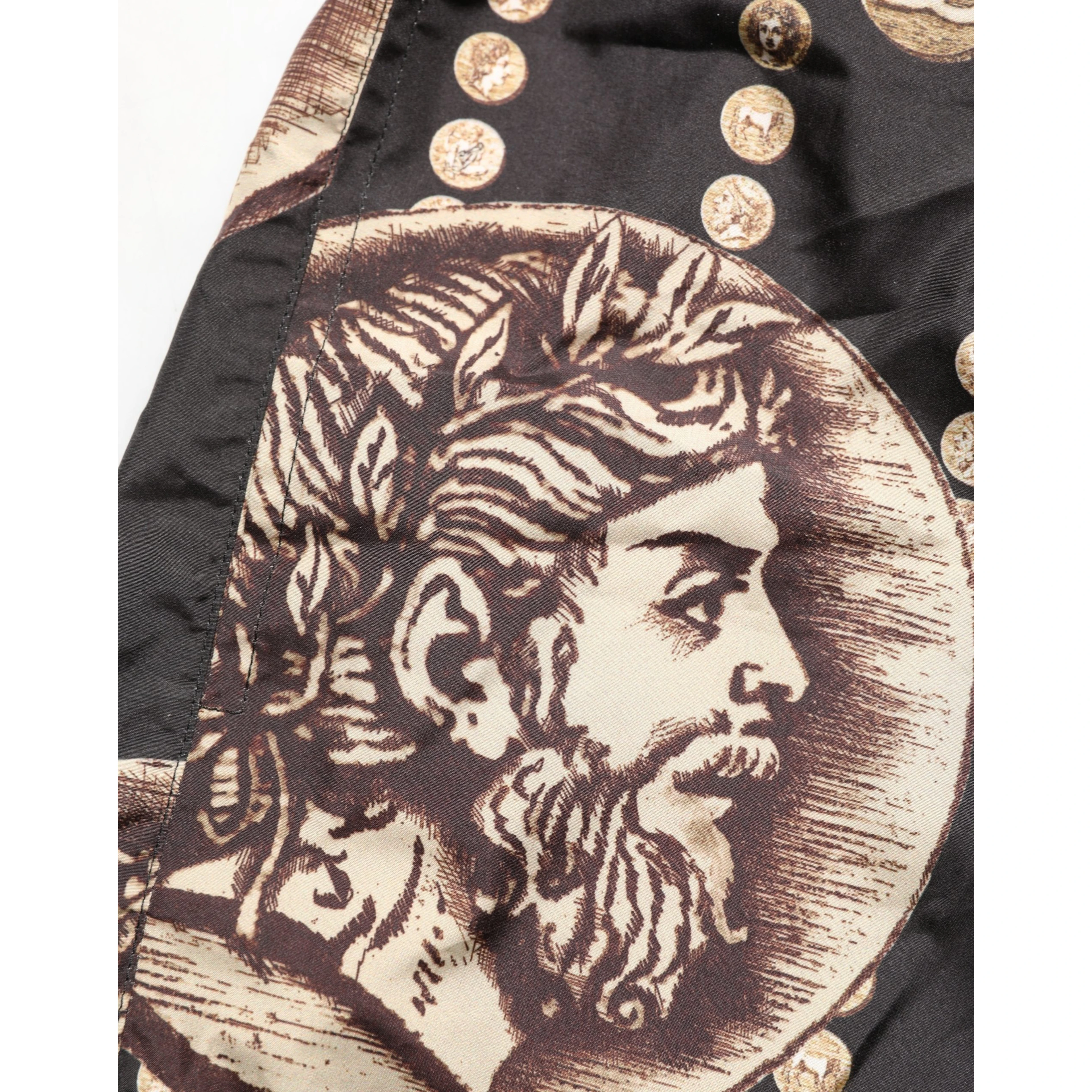 Black Roman Coin Print Swim Shorts Swimwear