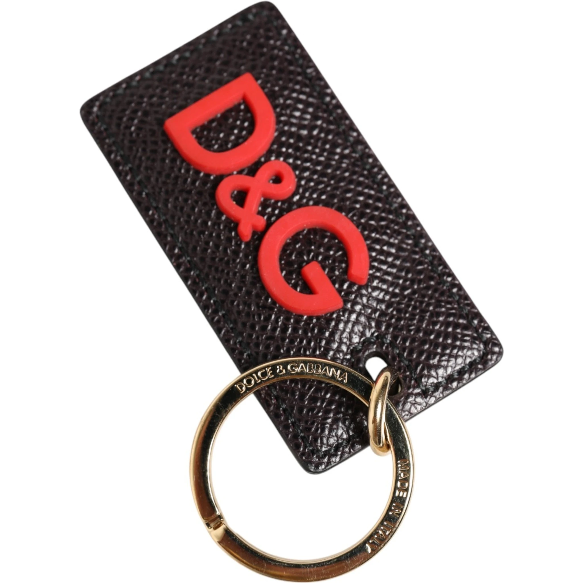 Black Calf Leather Logo Metal Ring Men Keychain Keyring