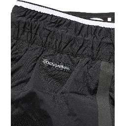 Black Nylon Elastic Waist Swim Shorts Swimwear