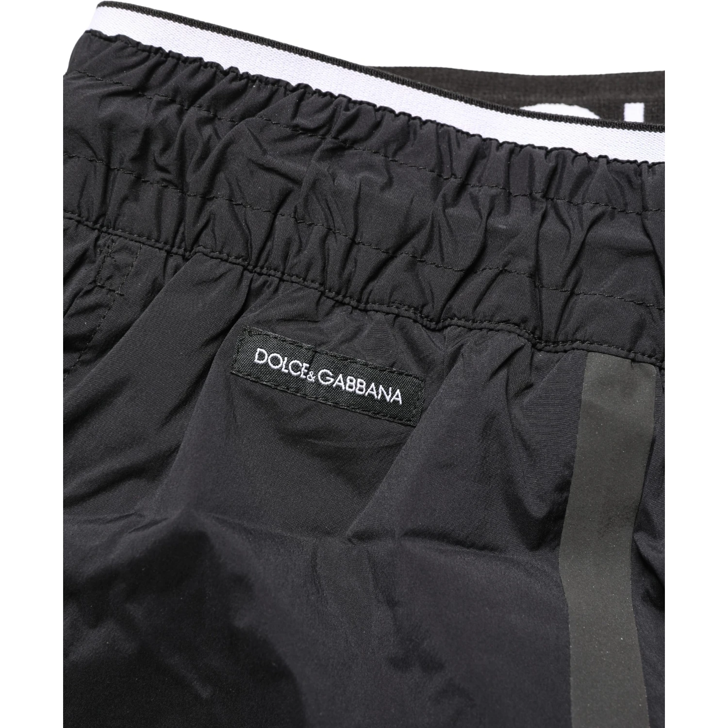 Black Nylon Elastic Waist Swim Shorts Swimwear
