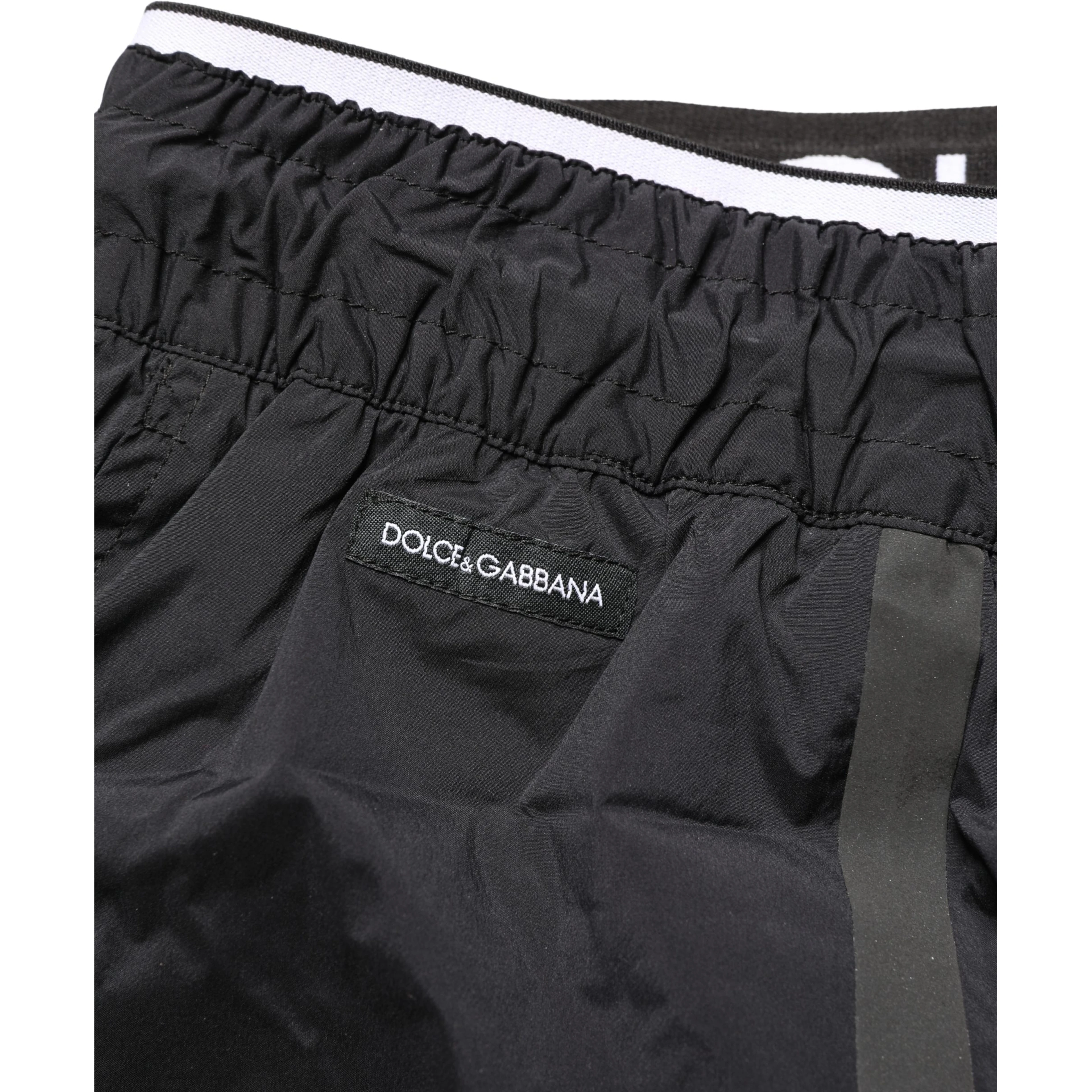 Black Nylon Elastic Waist Swim Shorts Swimwear