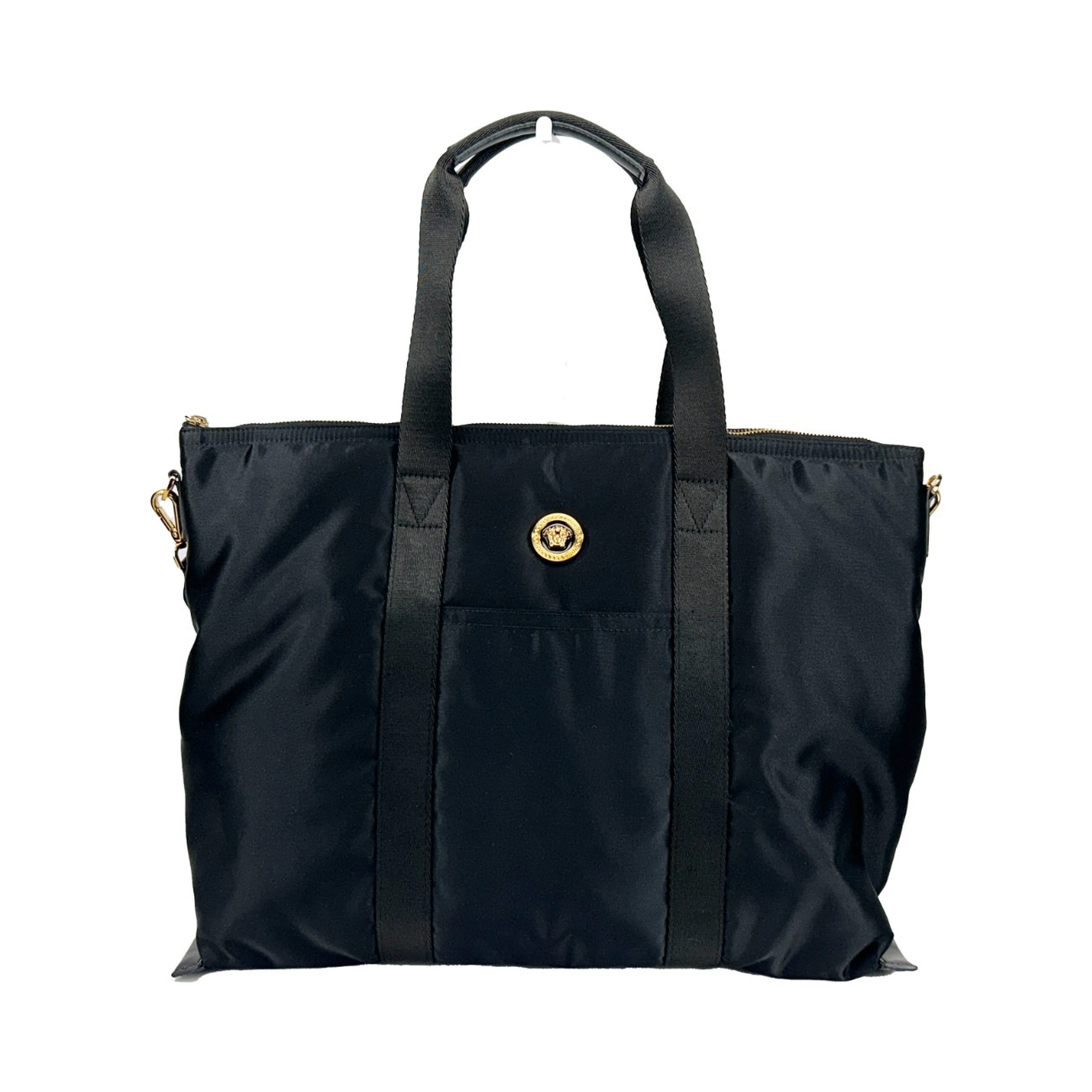Versace Black Nylon Fabric La Medusa Shoulder Tote Bag