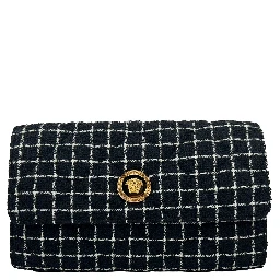 Versace Wallet On A Chain Fabric Black Crossbody Bag