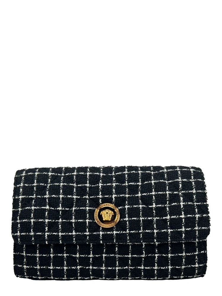 Versace Wallet On A Chain Fabric Black Crossbody Bag