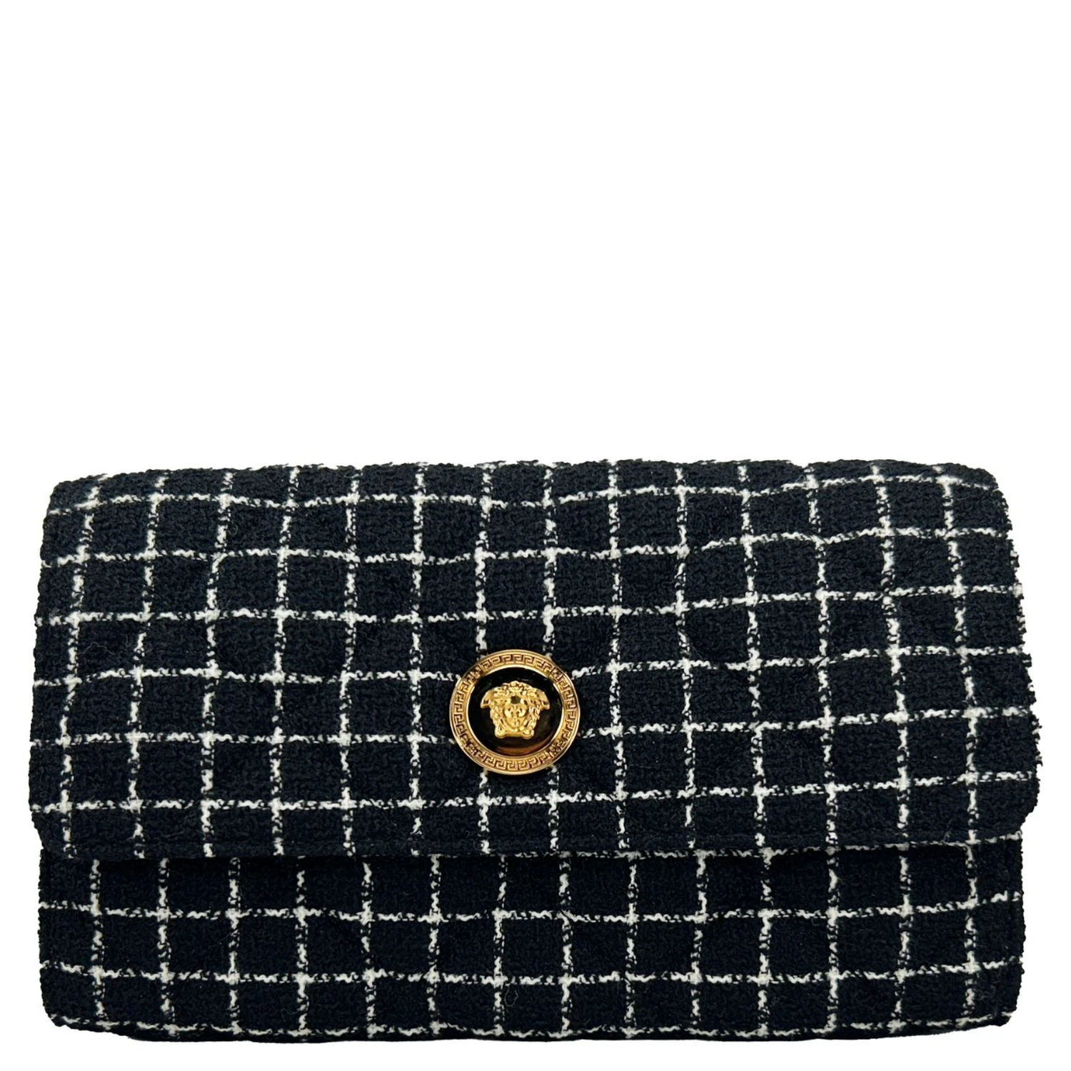 Versace Wallet On A Chain Fabric Black Crossbody Bag
