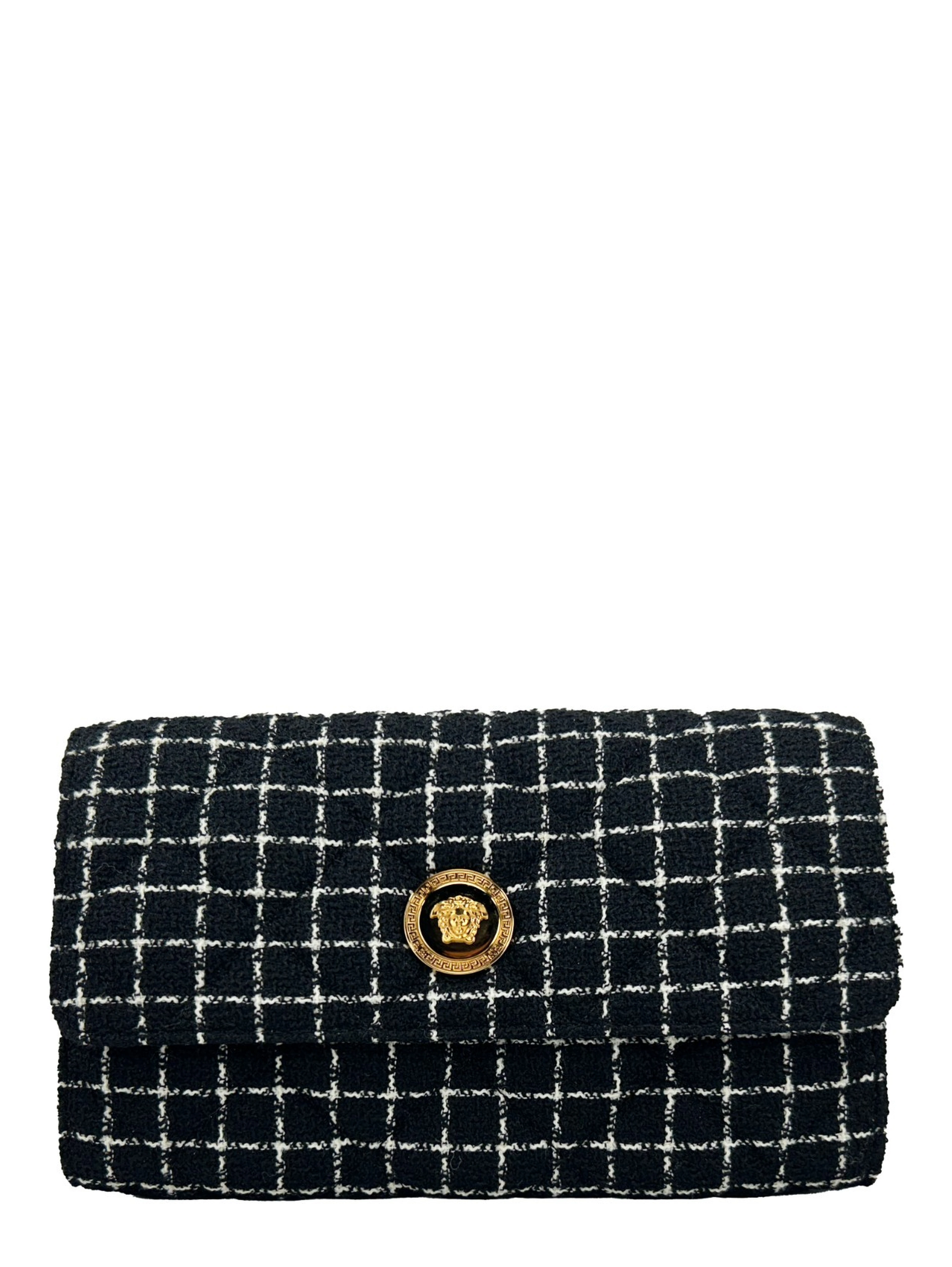 Versace Wallet On A Chain Fabric Black Crossbody Bag
