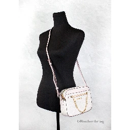 Michael Kors Adult Saffiano Leather Chain Zip Crossbody Handbag, Vanilla/Powder Blush