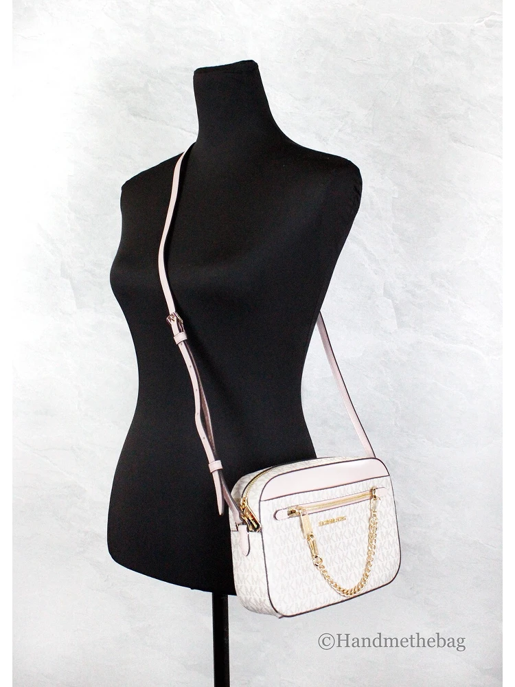 Michael Kors Adult Saffiano Leather Chain Zip Crossbody Handbag, Vanilla/Powder Blush alternative