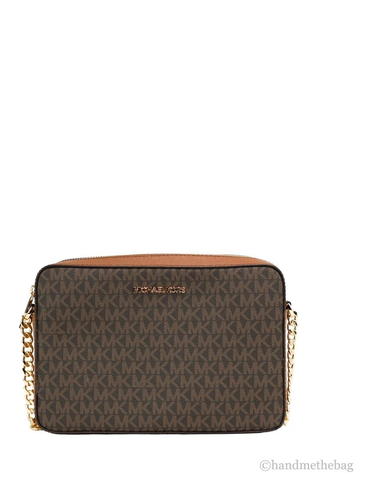 Michael Kors Women'S Jet Set East West Crossbody Handbag Saffiano, Brown Gold, Large