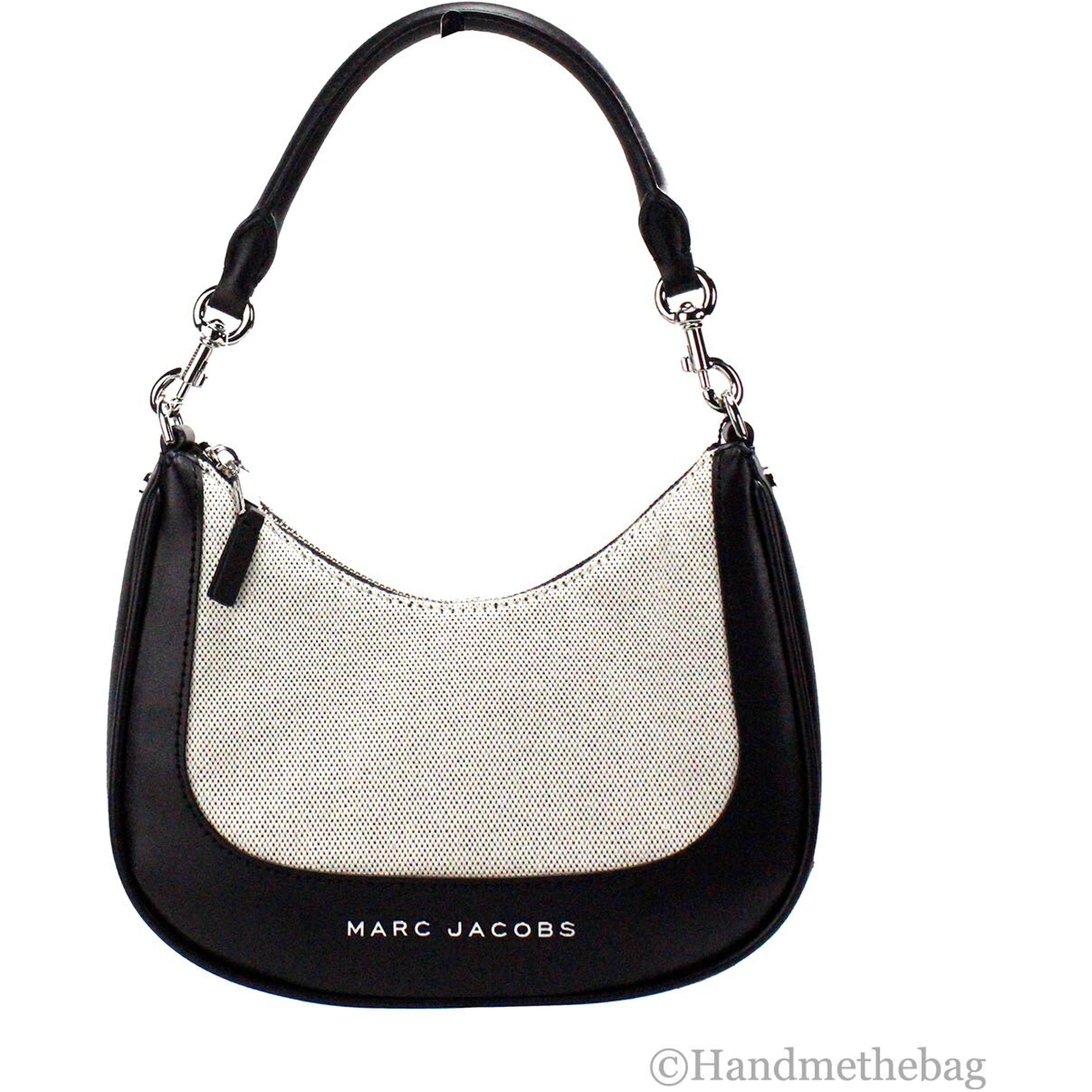 Marc Jacobs Natural Black Canvas Leather Hobo Shoulder Handbag Purse