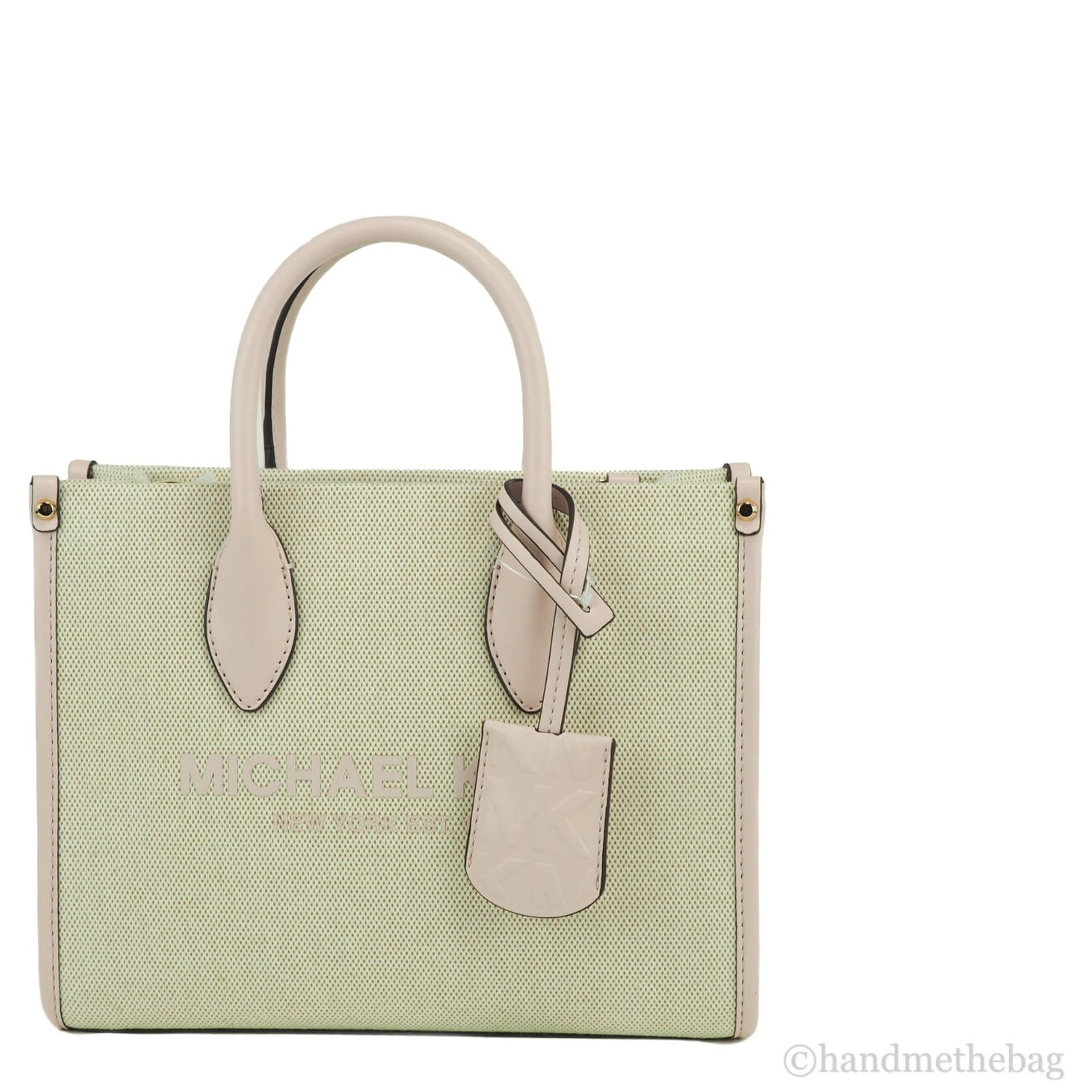 Michael Kors Mirella Small Powder Blush Canvas Shopper Crossbody Handbag Purse