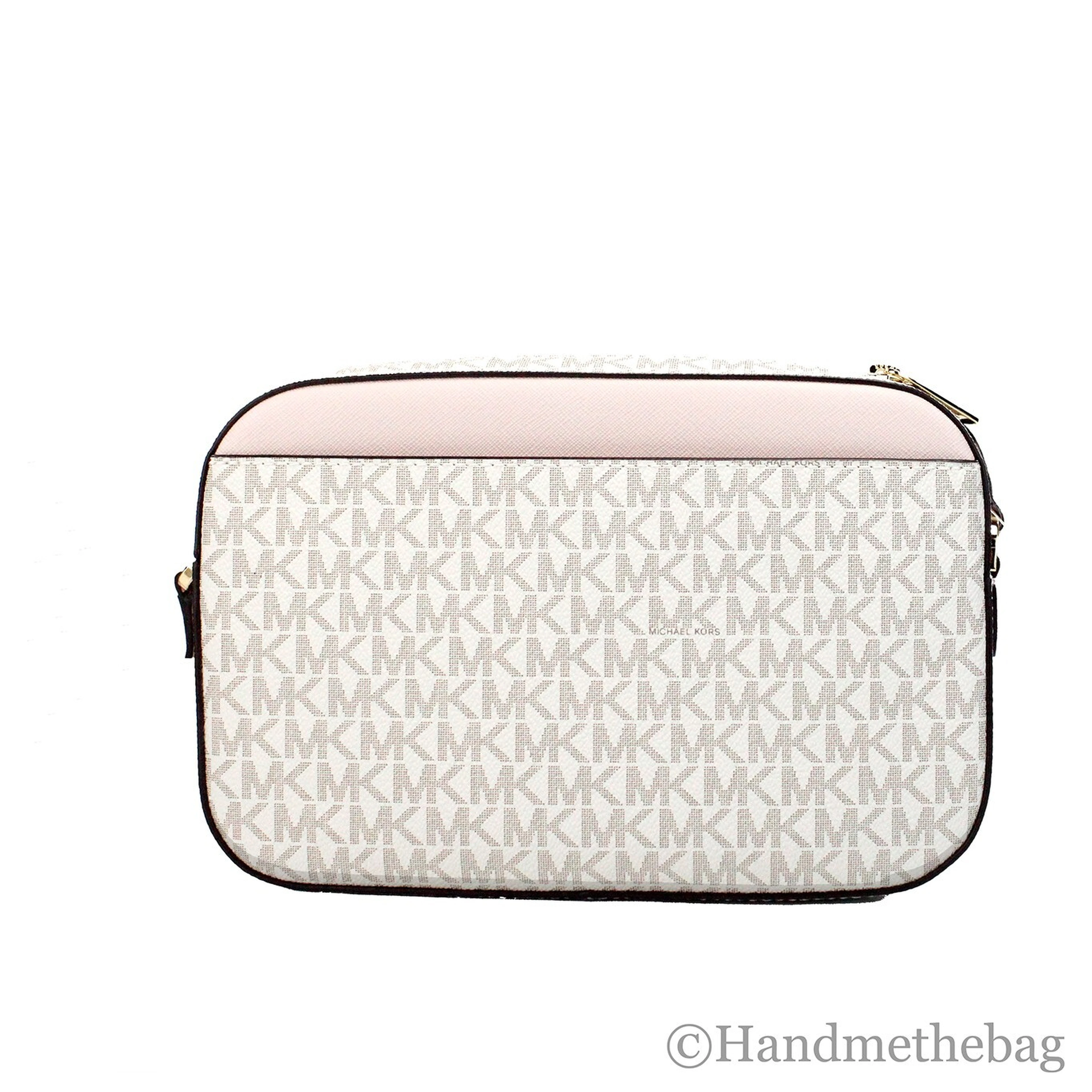 Michael Kors Adult Saffiano Leather Chain Zip Crossbody Handbag, Vanilla/Powder Blush