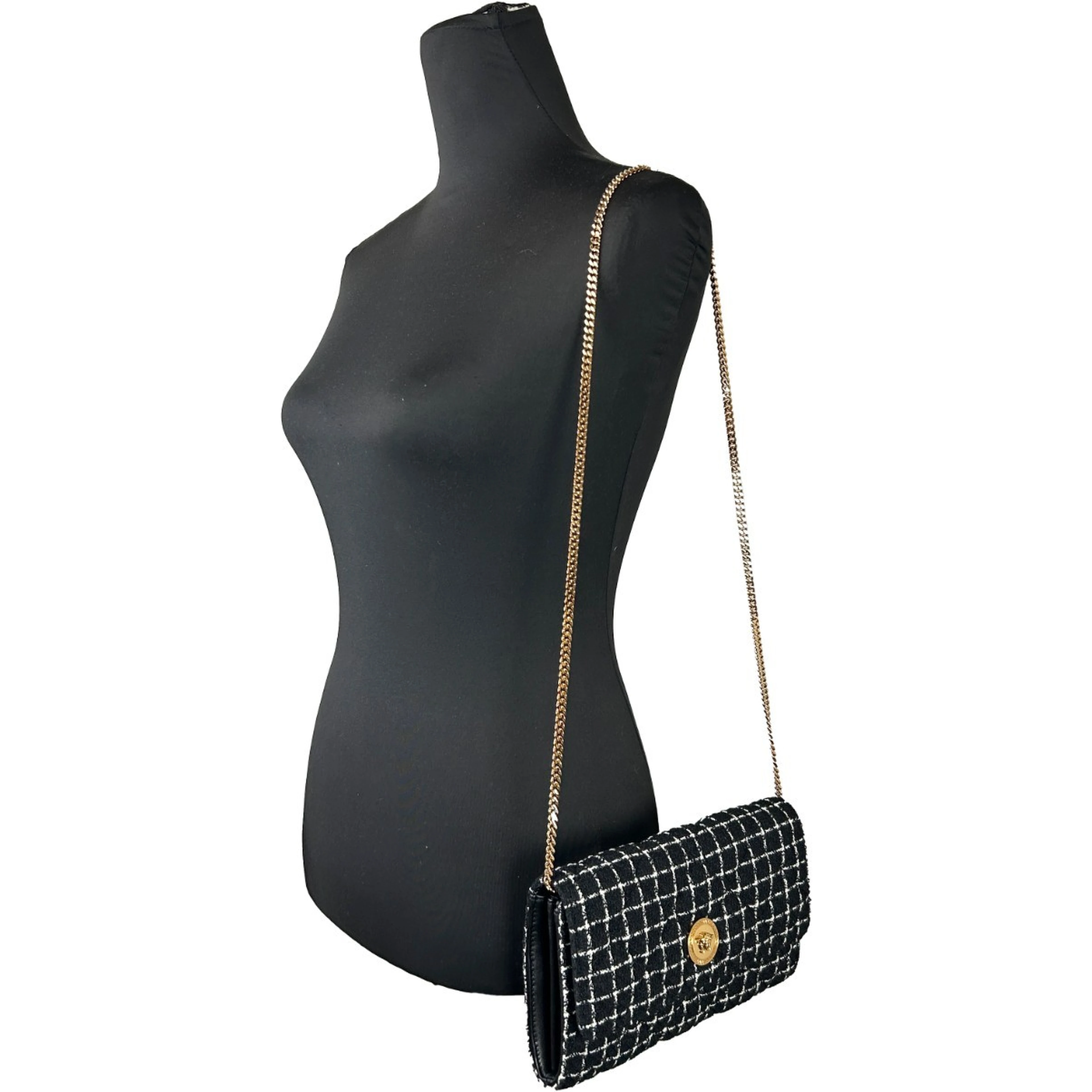 Versace Wallet On A Chain Fabric Black Crossbody Bag