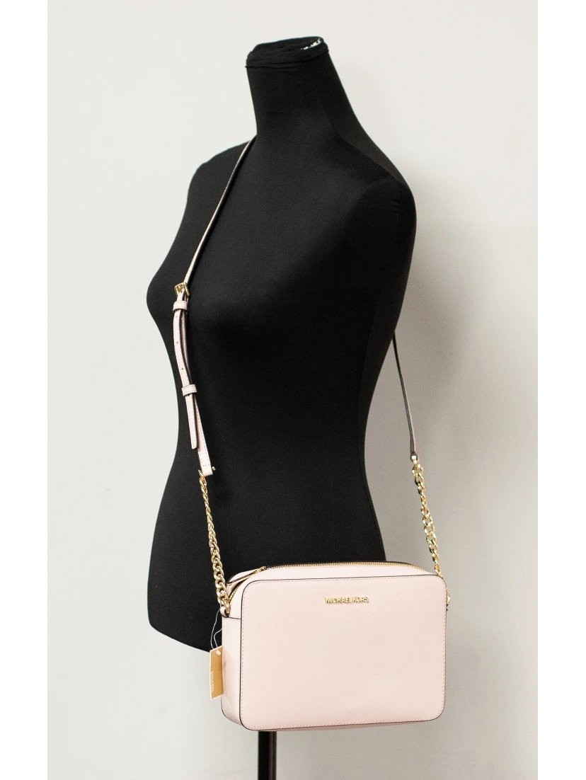 Michael Kors Adult Saffiano Leather East West Crossbody Handbag With 2 Slit Pockets, Blush