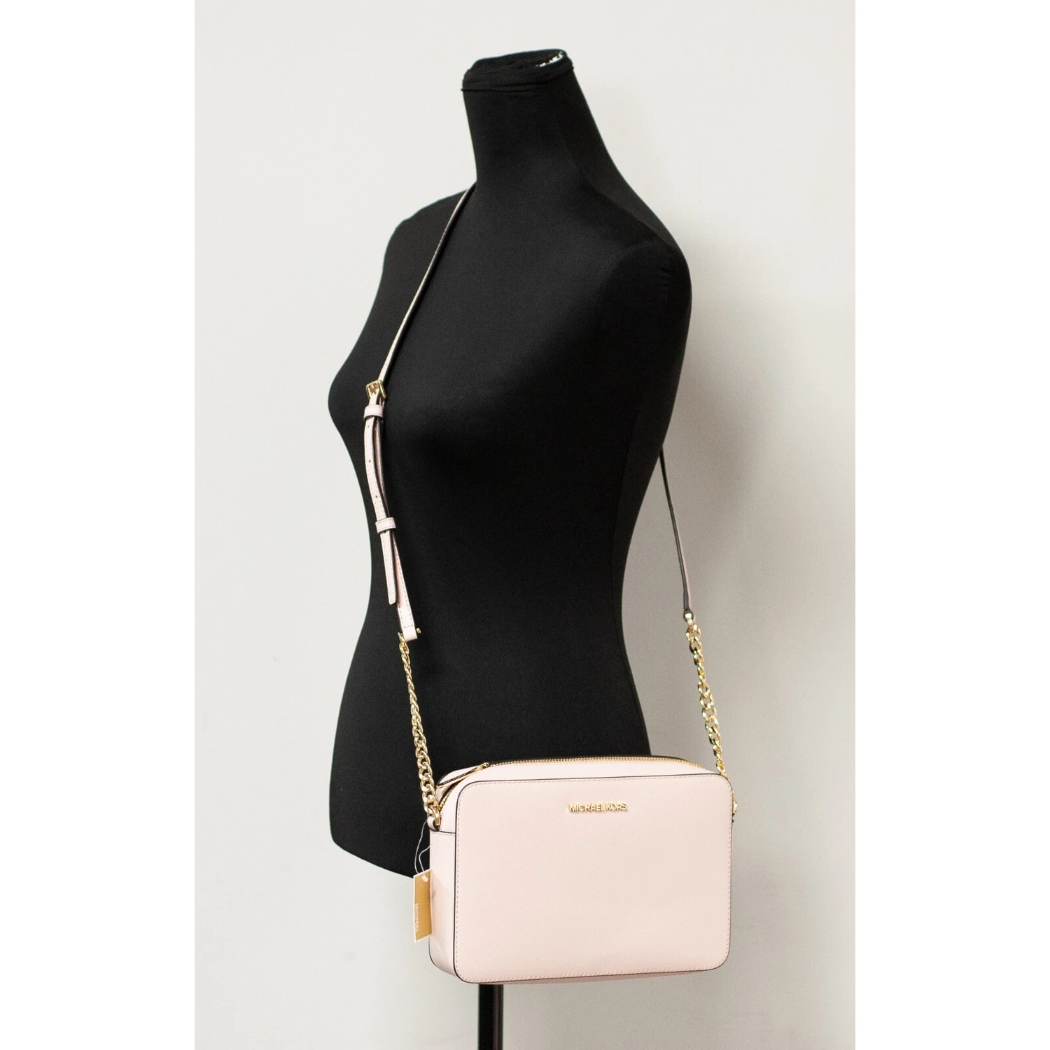 Michael Kors Adult Saffiano Leather East West Crossbody Handbag With 2 Slit Pockets, Blush