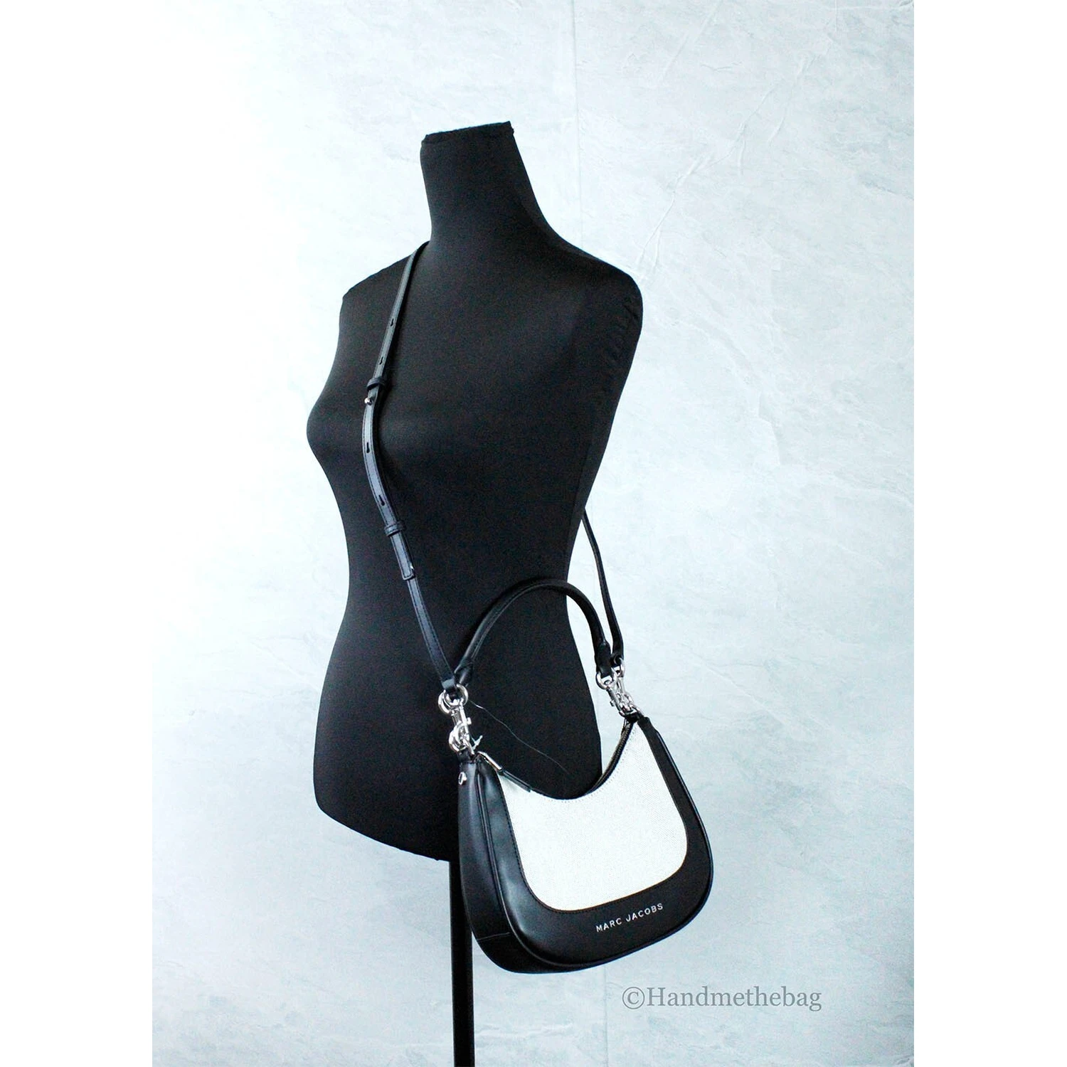 Marc Jacobs Natural Black Canvas Leather Hobo Shoulder Handbag Purse