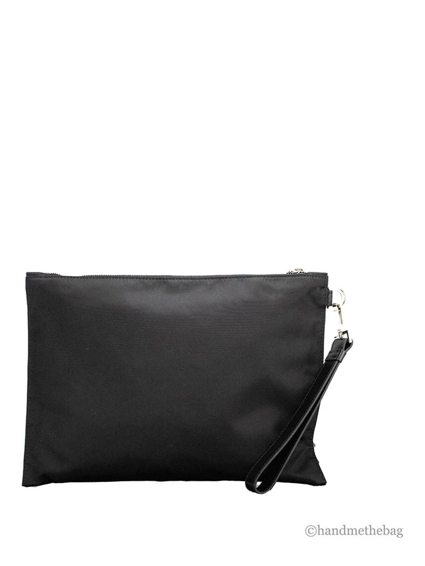 Versace Large Black Nylon Fabric Medusa Convertible Pouch Clutch Wristlet Bag
