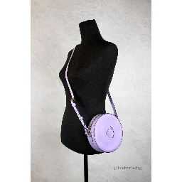 Versace Round Disco Lilac Pebbled Leather Camera Case Crossbody Bag Purse