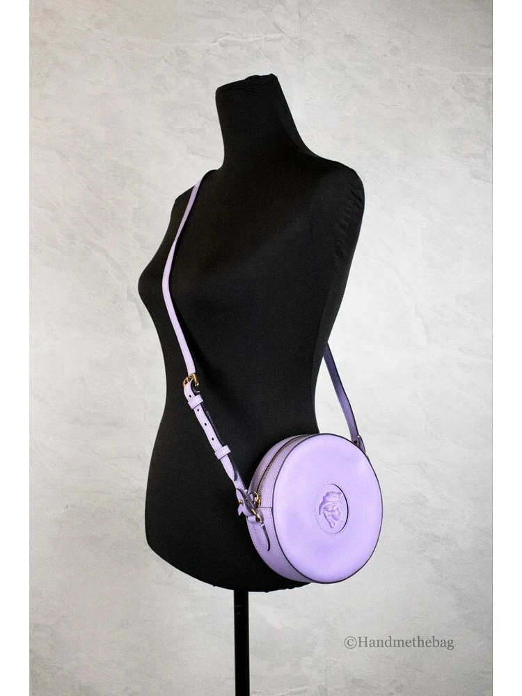 Versace Round Disco Lilac Pebbled Leather Camera Case Crossbody Bag Purse alternative