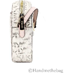 Michael Kors Adult Saffiano Leather Chain Zip Crossbody Handbag, Vanilla/Powder Blush