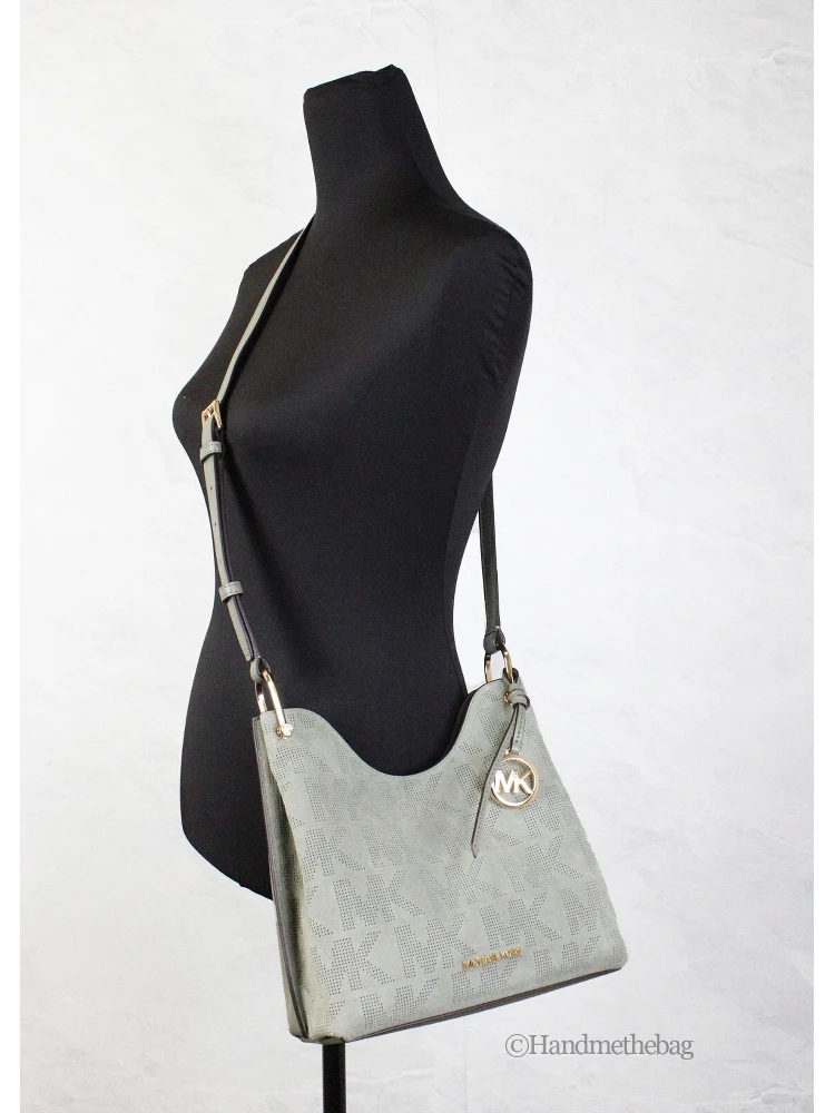 Michael Kors Joan Small Green Perforated Suede Leather Slouchy Messenger Handbag alternative