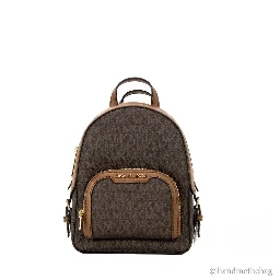 Michael Kors Jaycee Mini XS Brown Signature PVC Zip Pocket Shoulder Backpack Bag