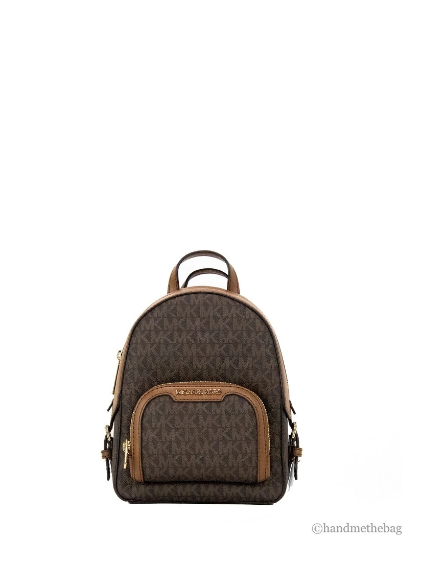 Michael Kors Jaycee Mini XS Brown Signature PVC Zip Pocket Shoulder Backpack Bag
