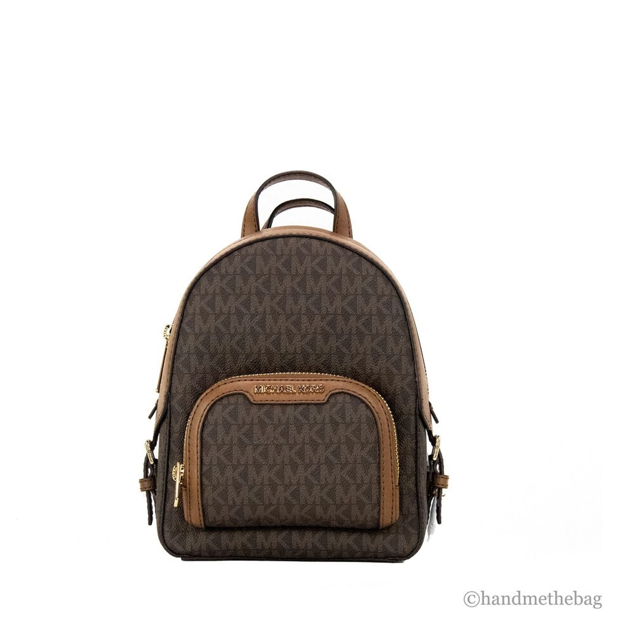 Michael Kors Jaycee Mini XS Brown Signature PVC Zip Pocket Shoulder Backpack Bag
