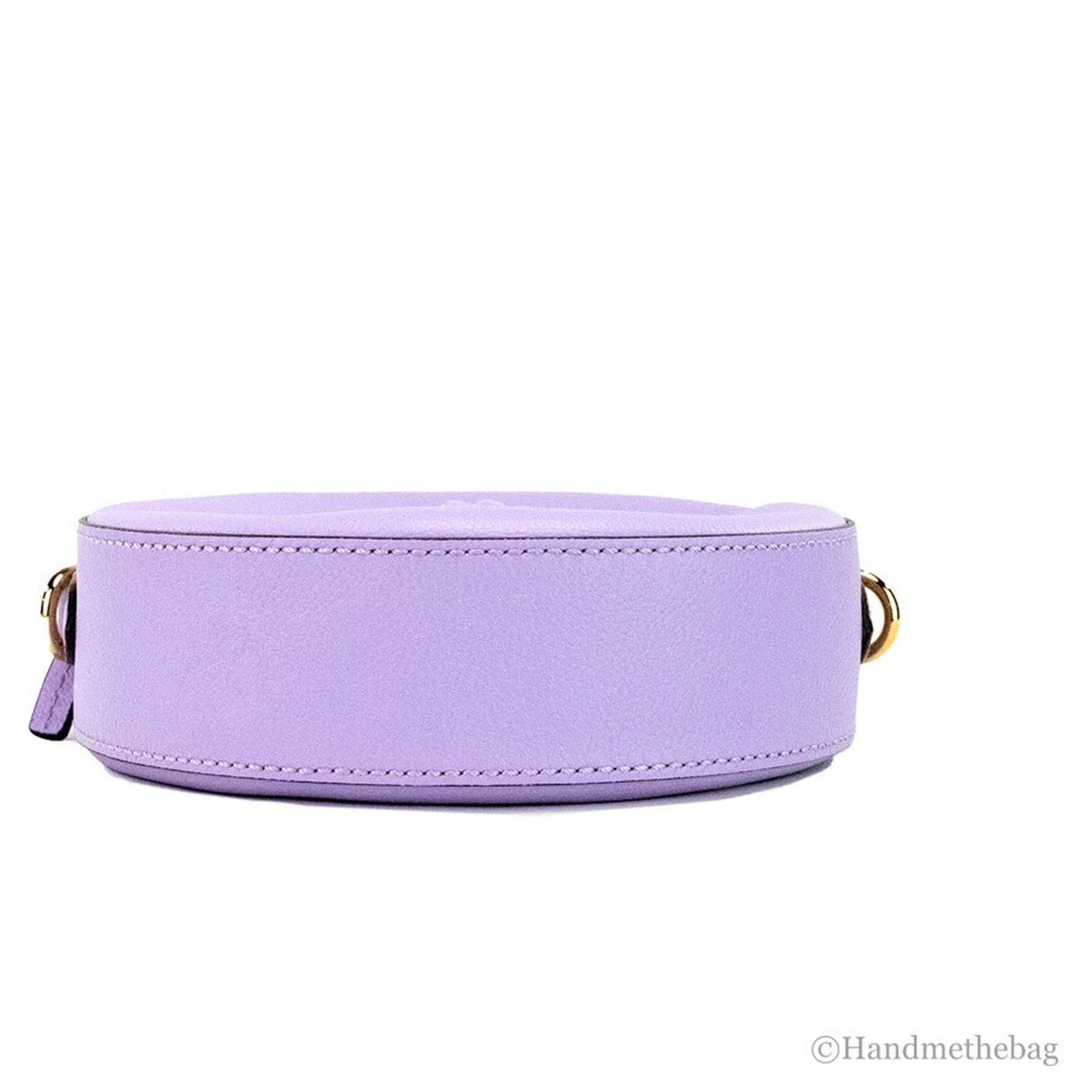 Versace Round Disco Lilac Pebbled Leather Camera Case Crossbody Bag Purse