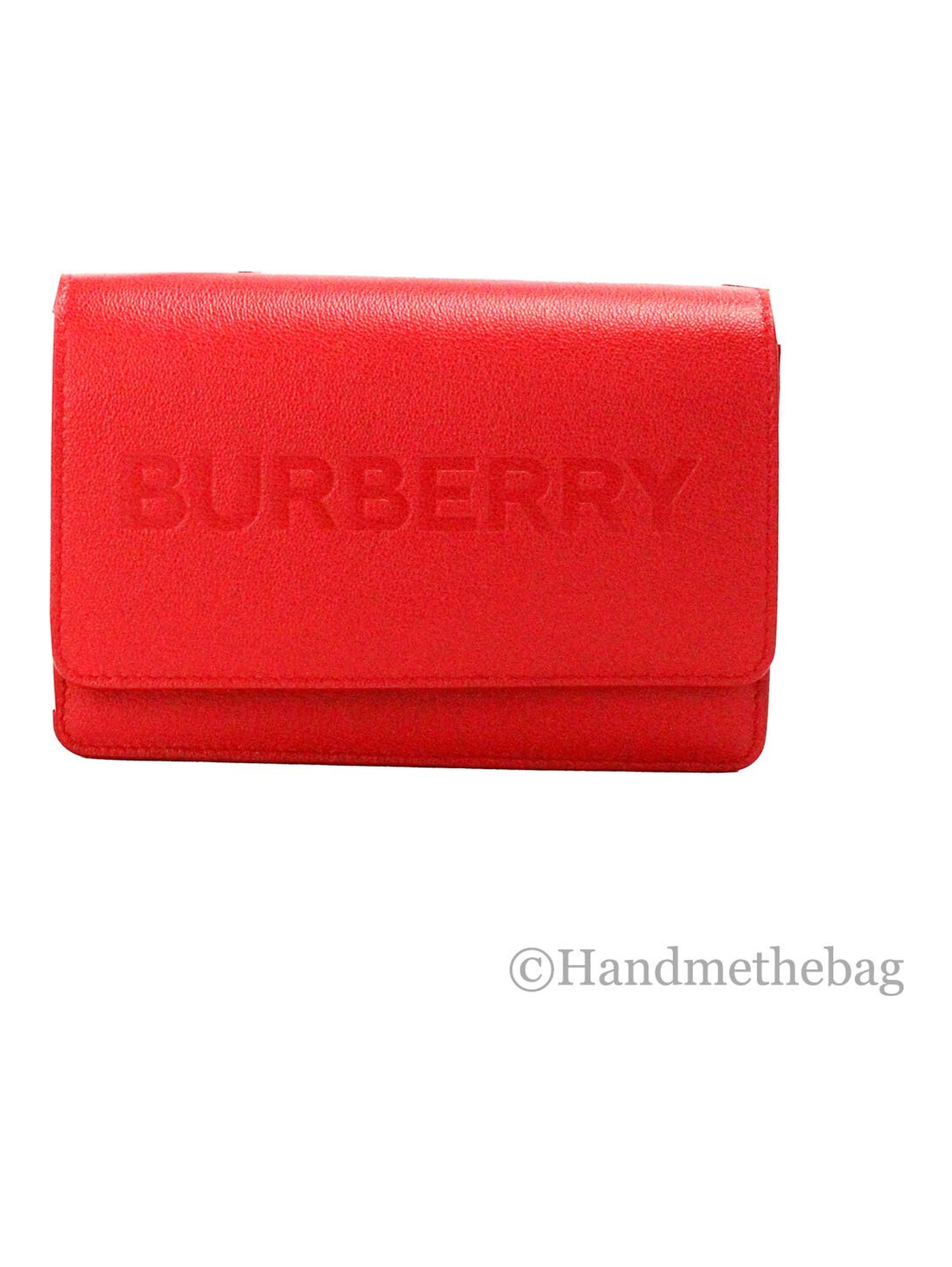 Burberry Hampshire Small Red Embossed Logo Smooth Leather Crossbody Bag