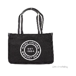 Marc Jacobs Medium Black Canvas Fabric Shoulder Convertible Tote Purse Bag