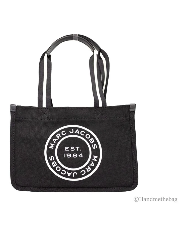 Marc Jacobs Medium Black Canvas Fabric Shoulder Convertible Tote Purse Bag