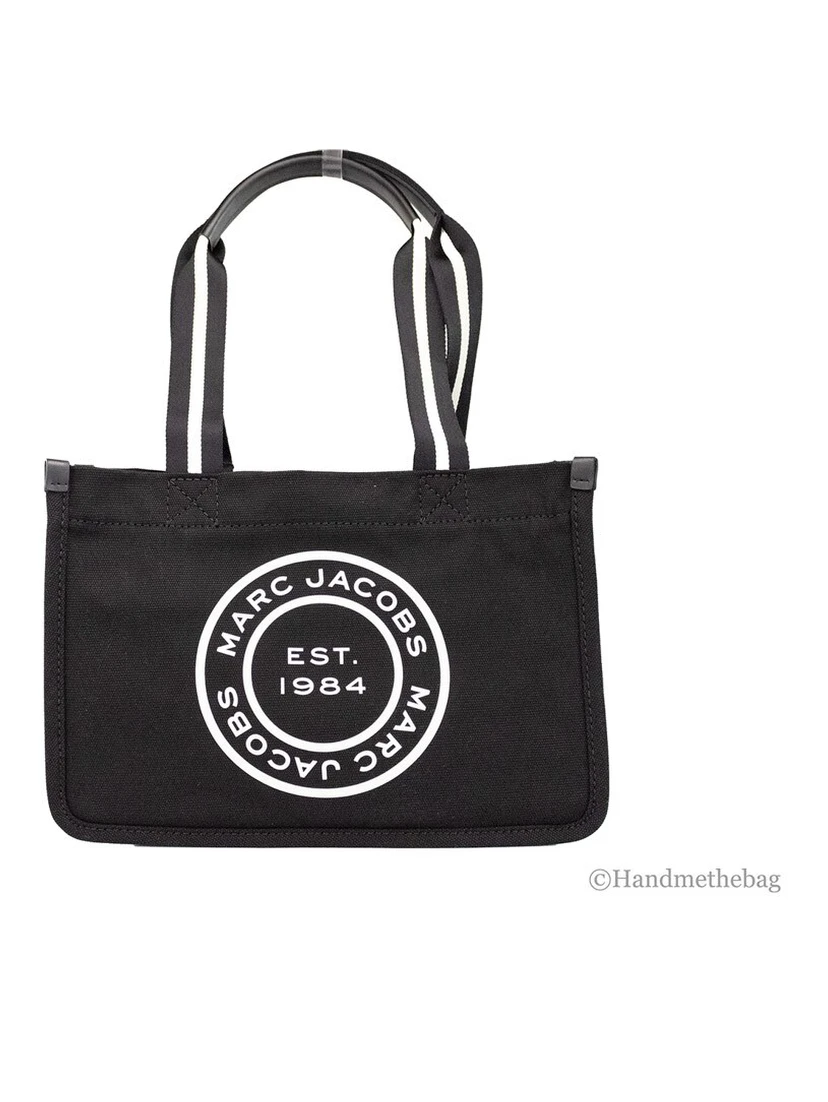 Marc Jacobs Medium Black Canvas Fabric Shoulder Convertible Tote Purse Bag