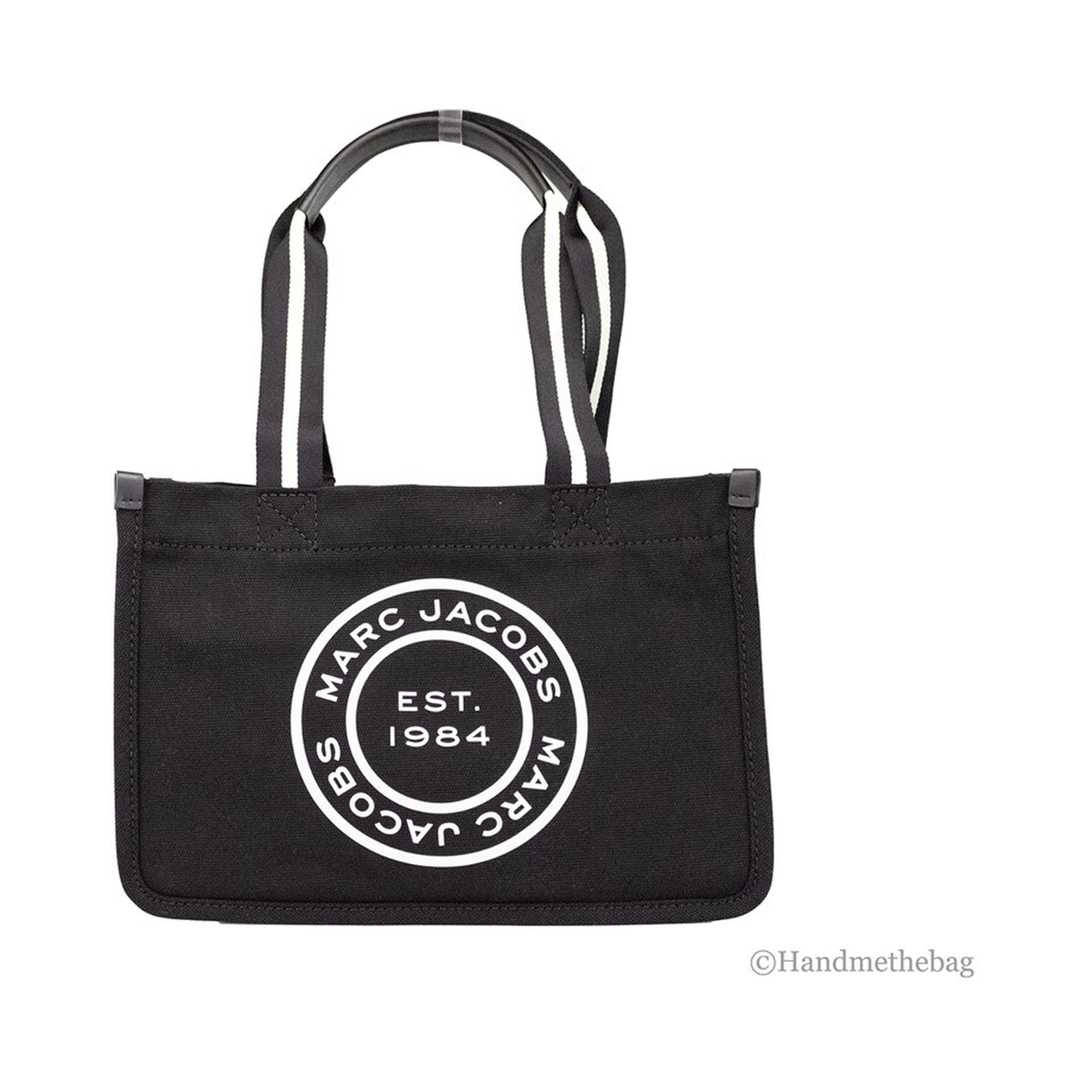 Marc Jacobs Medium Black Canvas Fabric Shoulder Convertible Tote Purse Bag