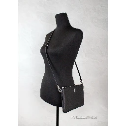 Burberry Peyton Monogram Black Leather Pouch Crossbody Bag Purse