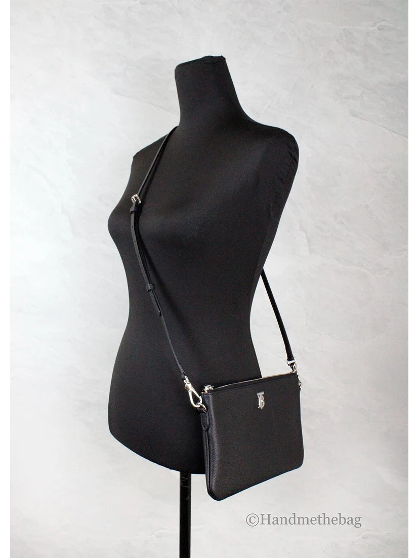 Burberry Peyton Monogram Black Leather Pouch Crossbody Bag Purse