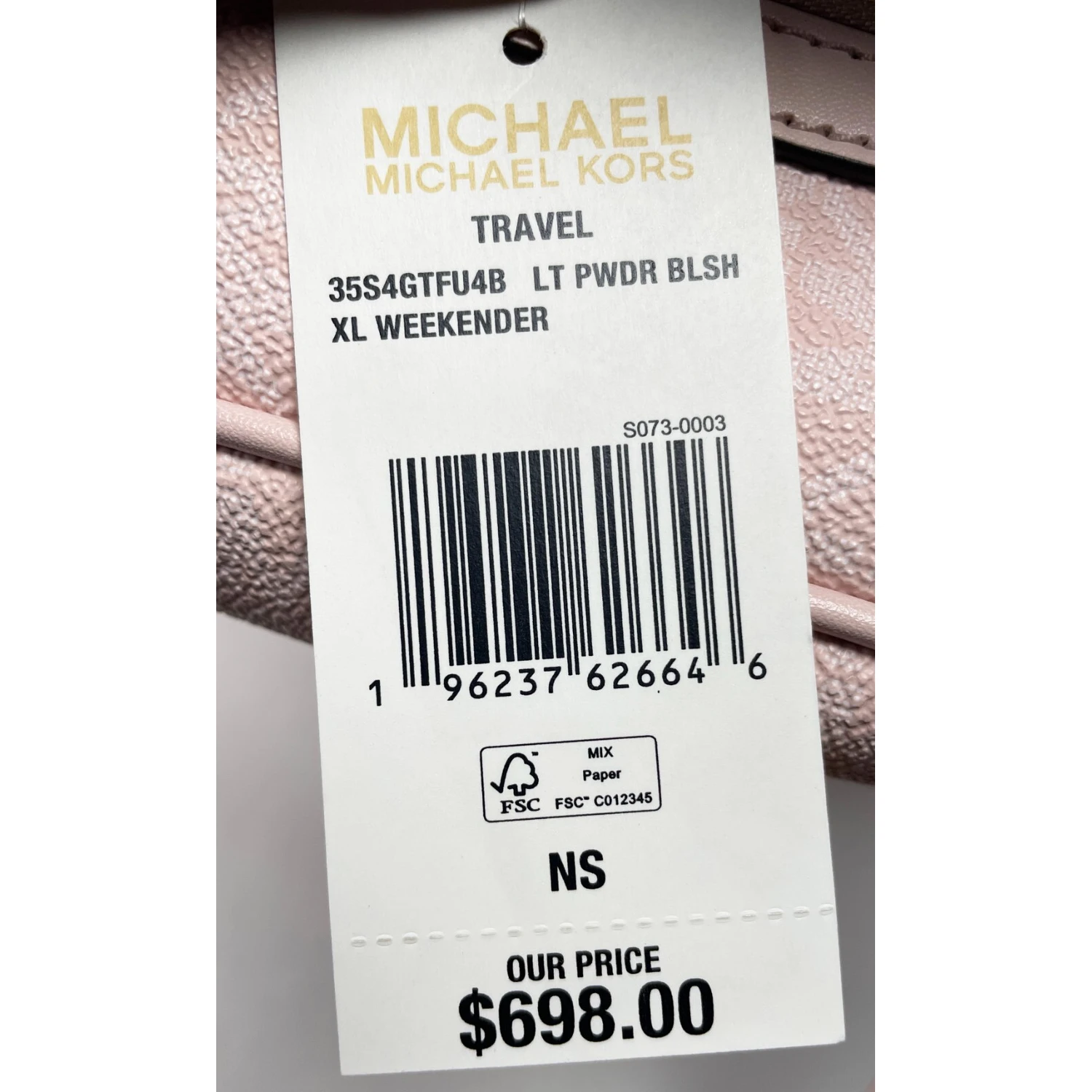 Michael Kors Travel Extra Large Powder Blush PVC Top Zip Weekender Luggage Bag