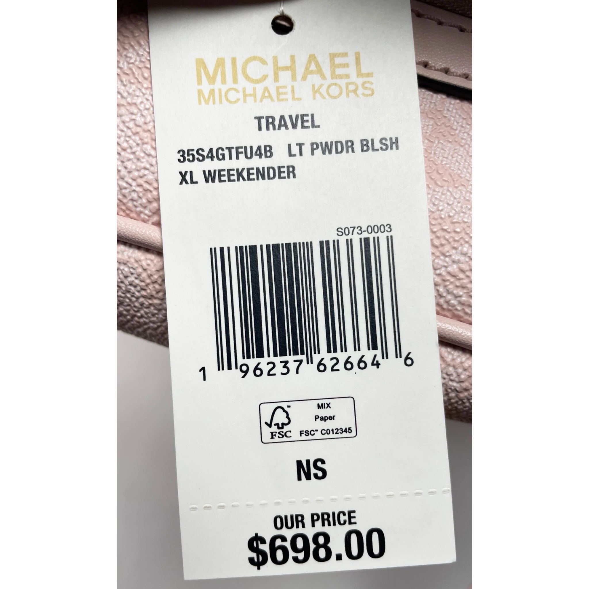 Michael Kors Travel Extra Large Powder Blush PVC Top Zip Weekender Luggage Bag