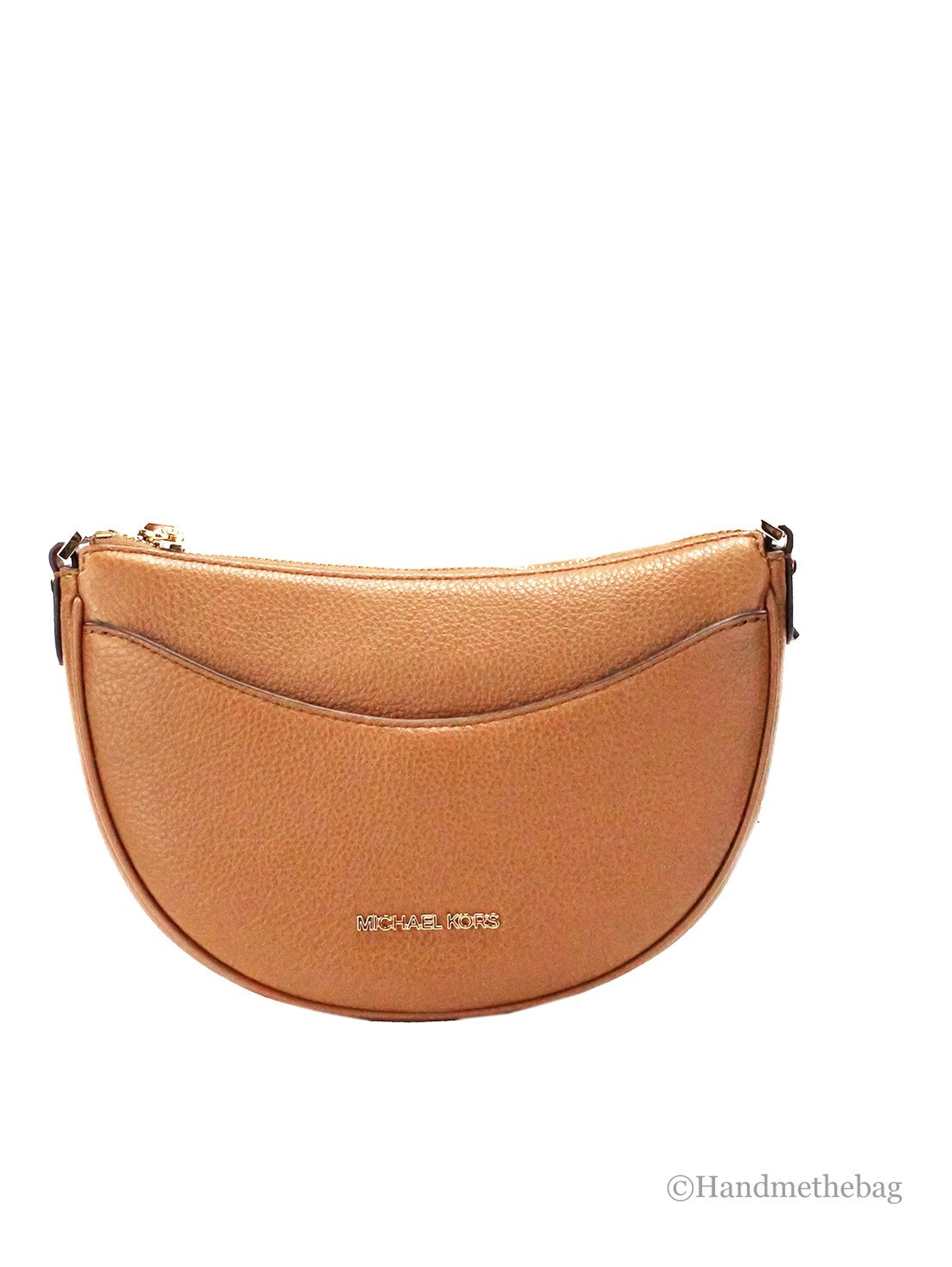 Michael Kors Dover Small Luggage Pebbled Leather Half Moon Crossbody Bag Purse