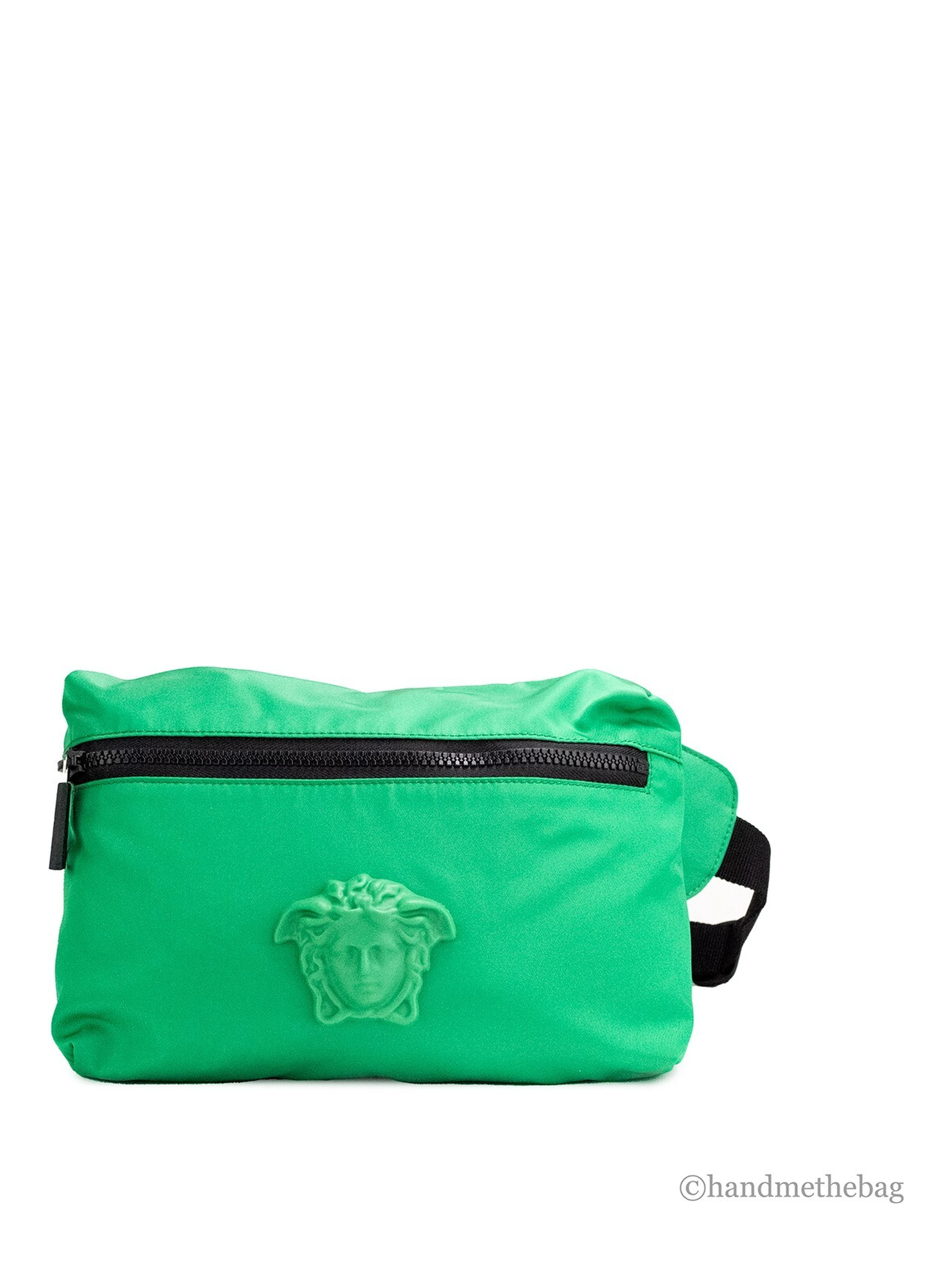Versace Small Bright Green Nylon Matte Medusa Belt Bag Waist Fanny Pack Purse
