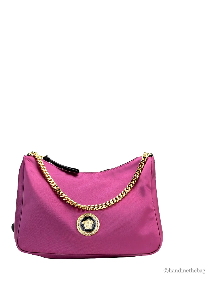Versace Small Dahlia Nylon Fabric Medusa Pendant Crossbody Shoulder Purse Bag