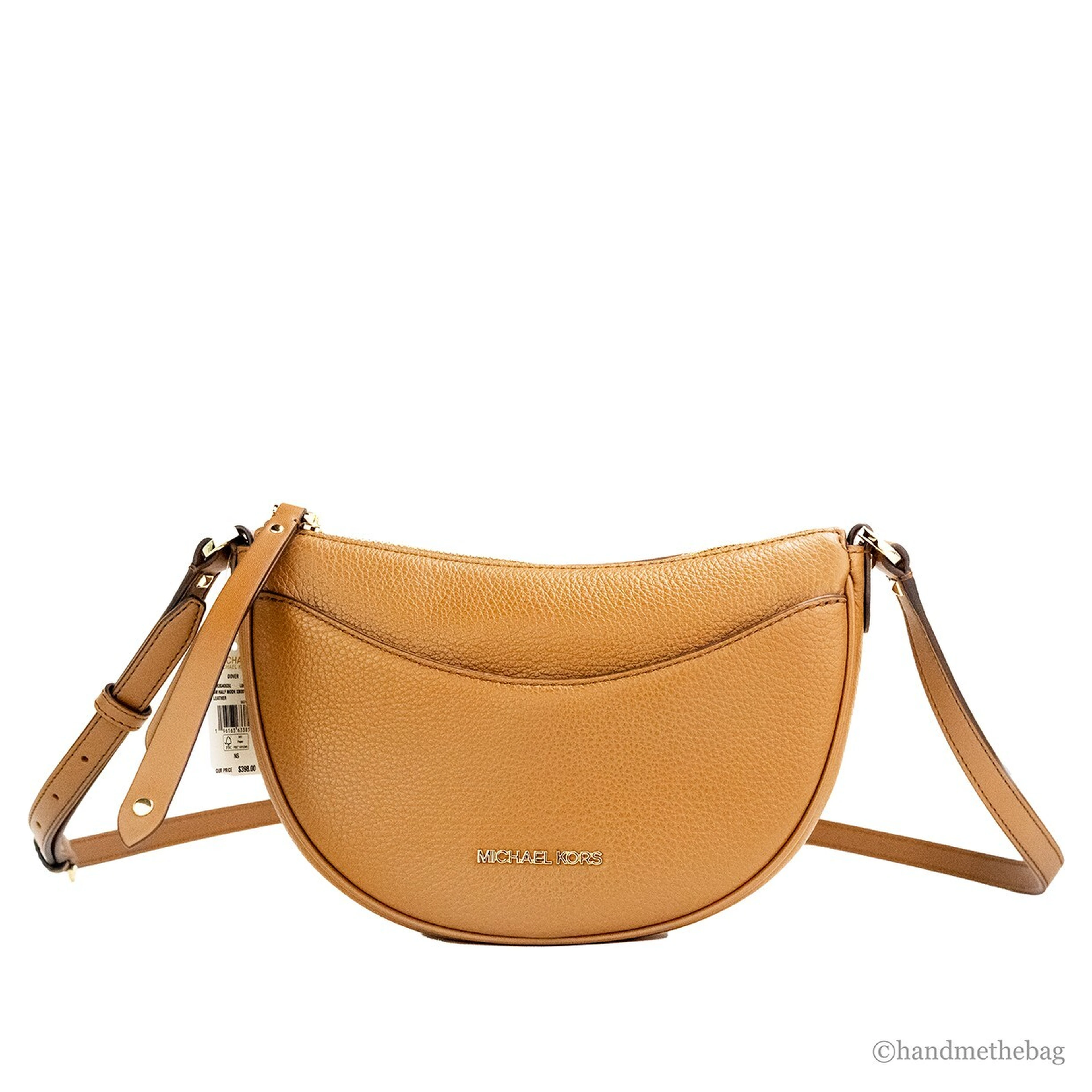 Michael Kors Dover Small Luggage Pebbled Leather Half Moon Crossbody Bag Purse