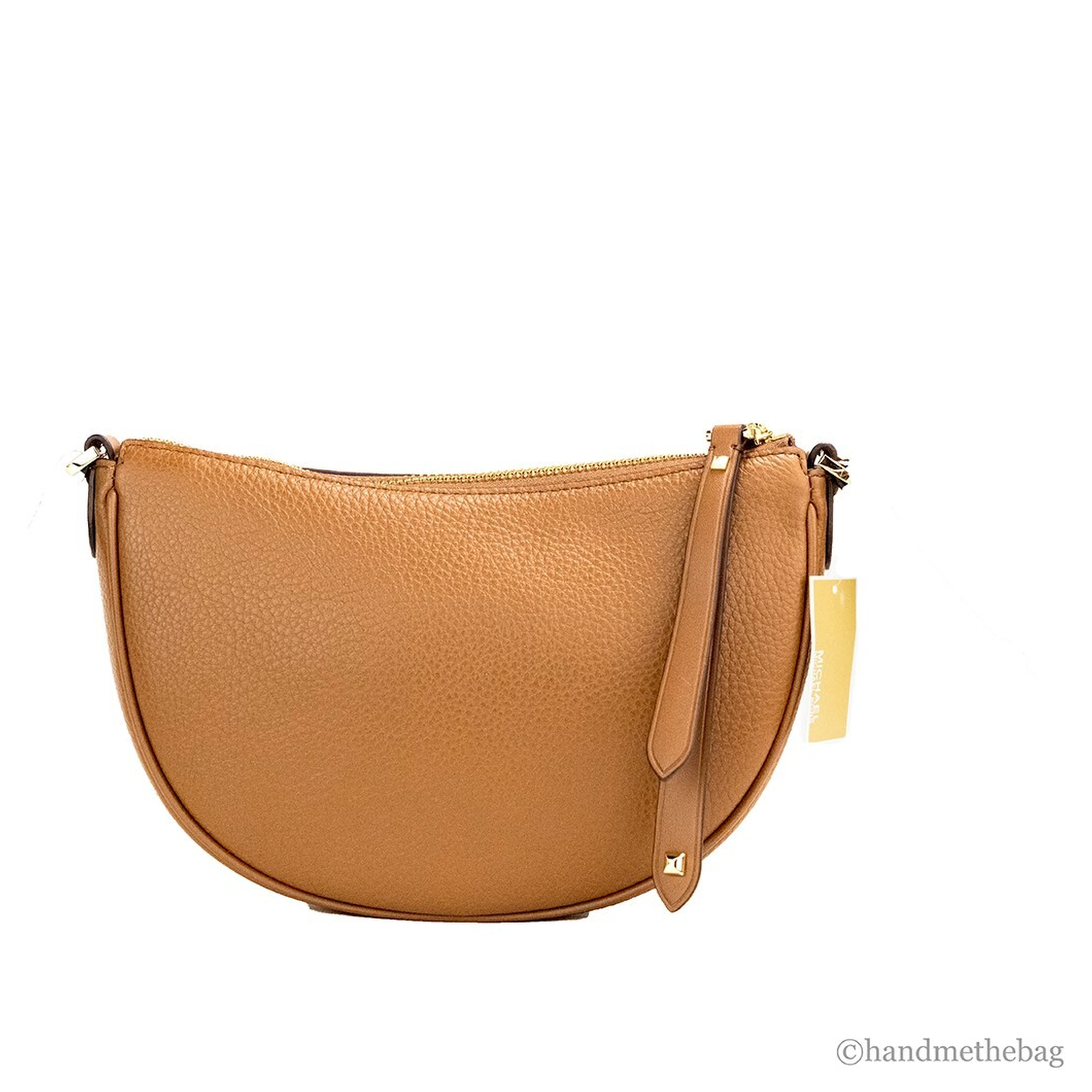 Michael Kors Dover Small Luggage Pebbled Leather Half Moon Crossbody Bag Purse