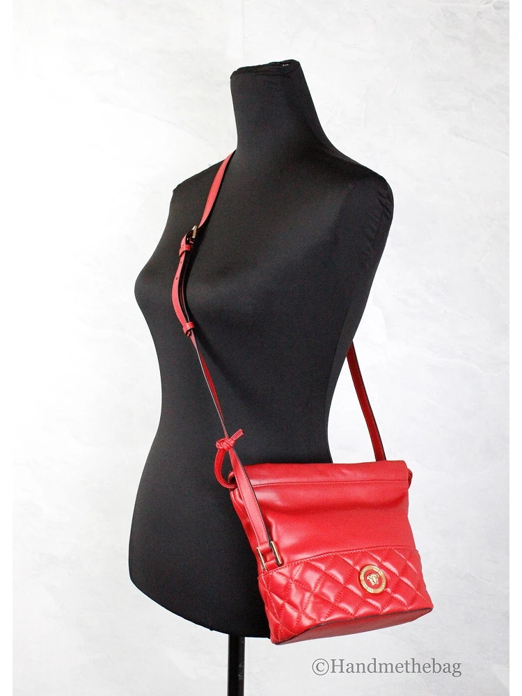 Versace Red Quilted Leather Drawstring Shoulder Bag Bucket Crossbody Handbag alternative