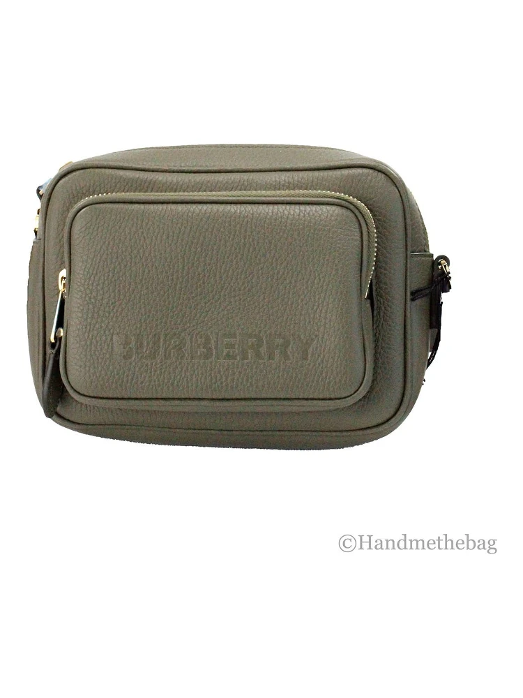 Burberry Small Branded Dark Fern Green Grainy Leather Camera Crossbody Bag