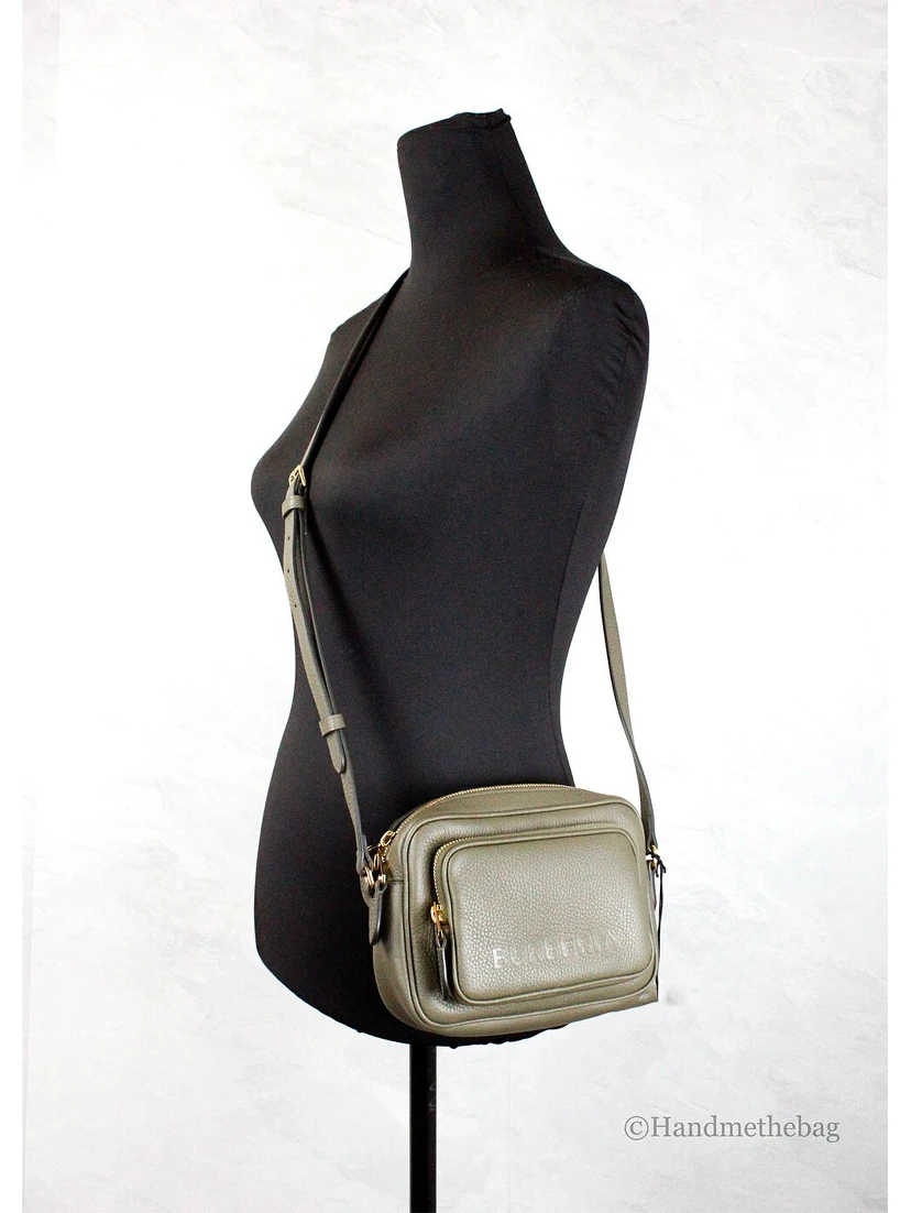 Burberry Small Branded Dark Fern Green Grainy Leather Camera Crossbody Bag