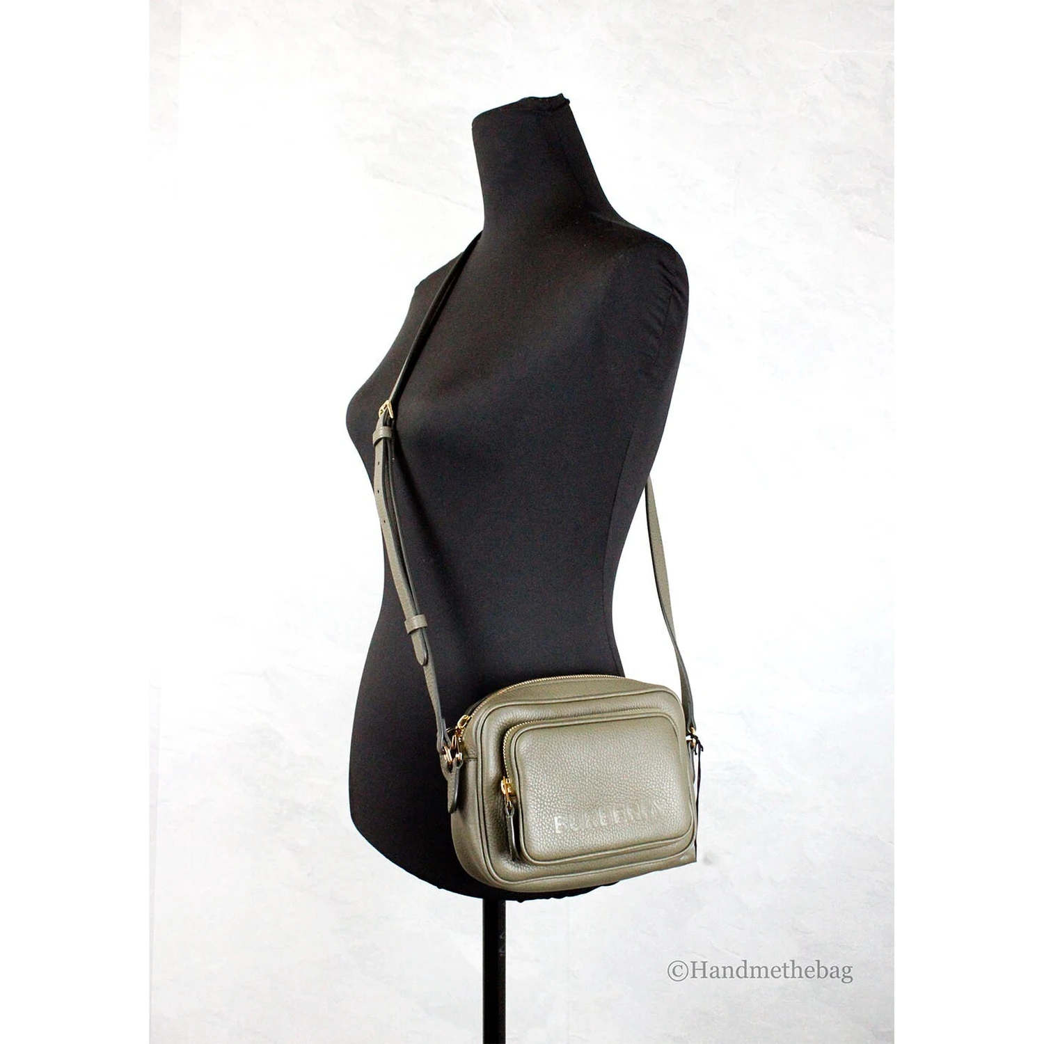 Burberry Small Branded Dark Fern Green Grainy Leather Camera Crossbody Bag
