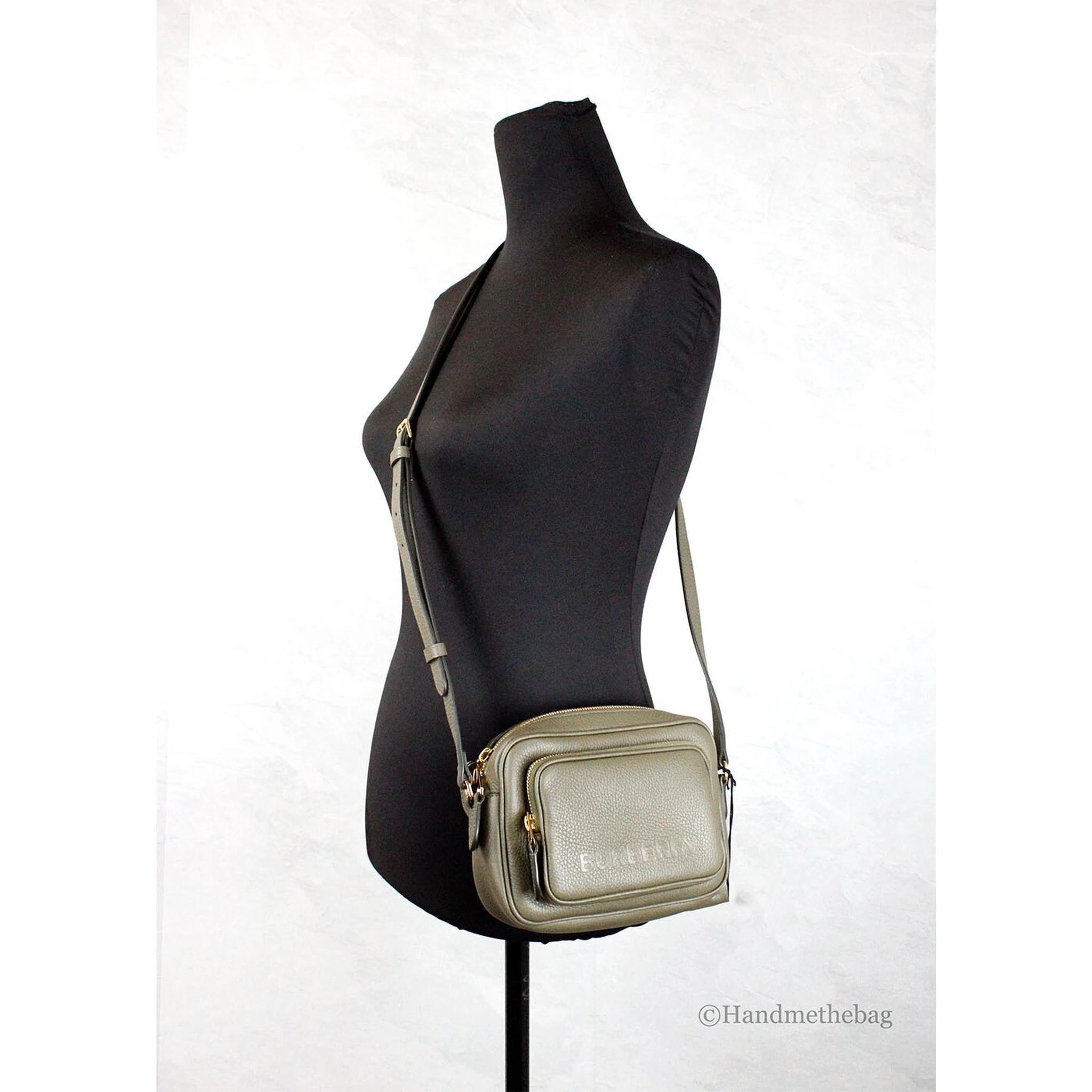 Burberry Small Branded Dark Fern Green Grainy Leather Camera Crossbody Bag